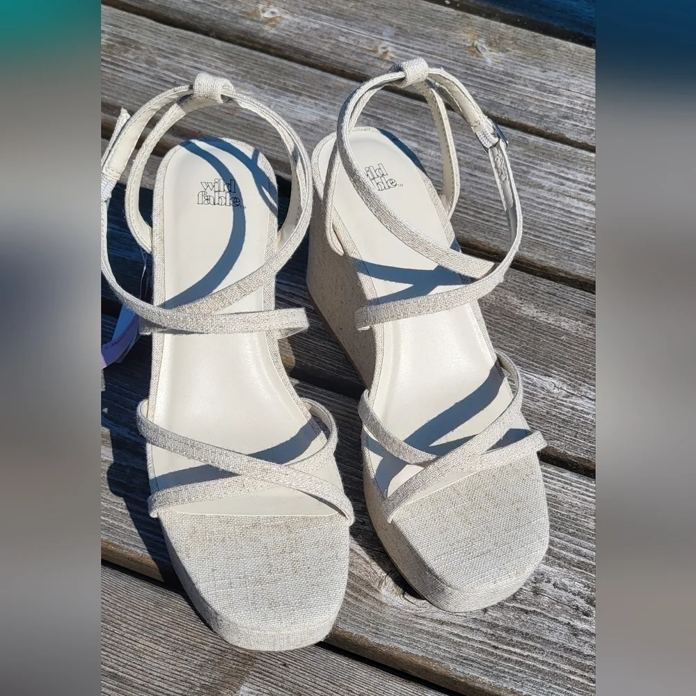 Wild Fable Natural Off White Platform Strappy Wedge Heel
